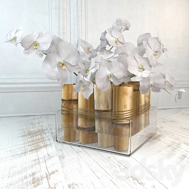 The composition with bamboo and orchids 3ds Max