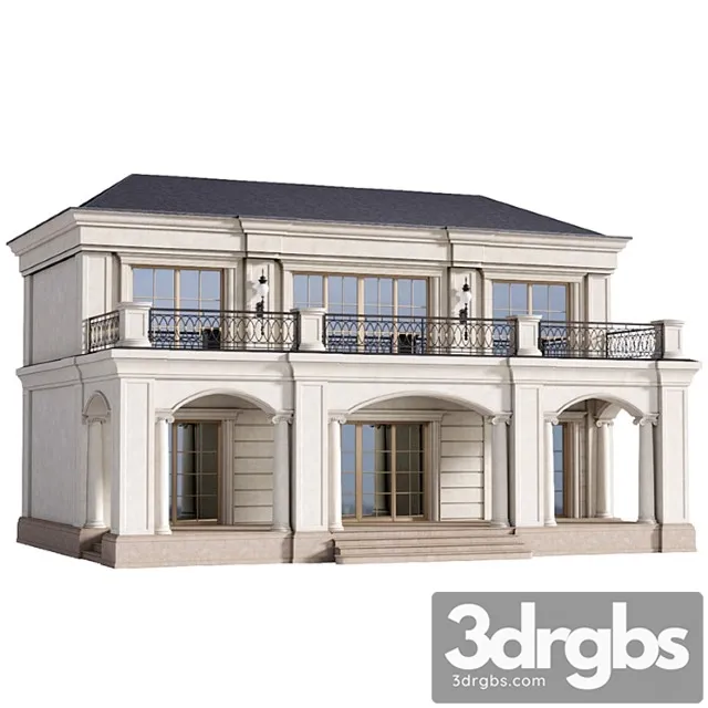 The facade of a private house in modern light classics. fasad set contemporary 3dsmax Download