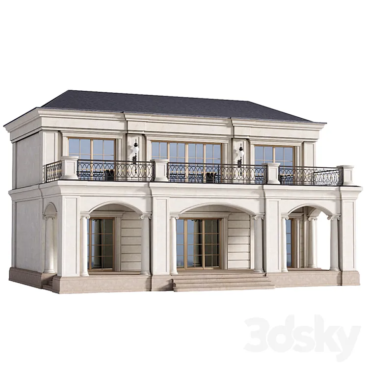 The facade of a private house in modern light classics. Fasad set contemporary 3DS Max