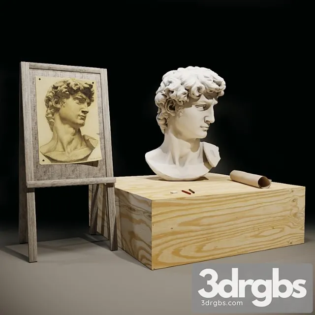 The head of david and the easel of the artist 3dsmax Download