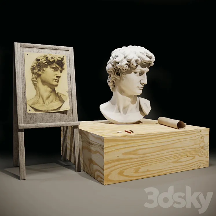 The head of David and the easel of the artist 3DS Max