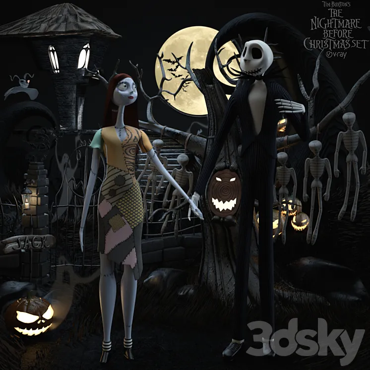 The nightmare before christmas set Sally & Jack 3DS Max