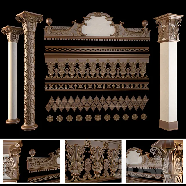 The pediment columns friezes 3ds Max