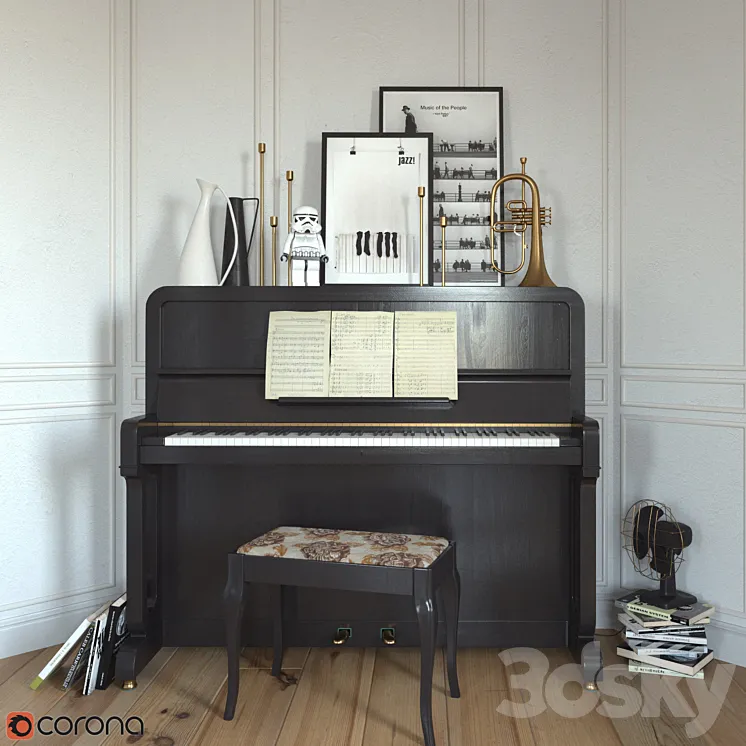 The piano and flugelhorn 3DS Max