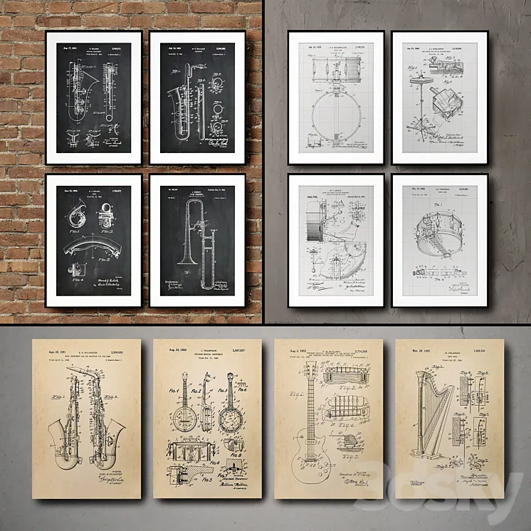 The picture in the frame. 115. Collection of Musical Instruments 3DS Max