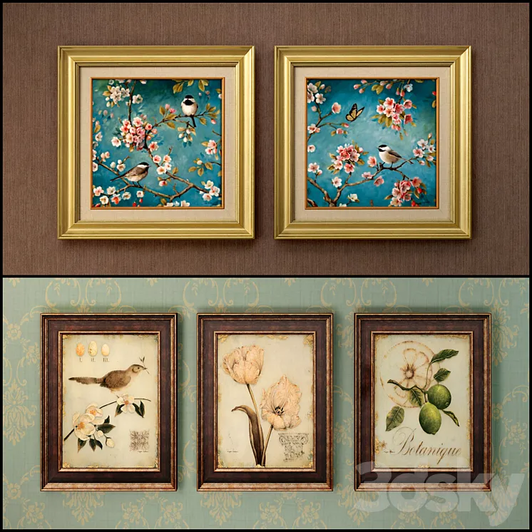 The picture in the frame: 13 pieces (collection 62) Birds 3DS Max