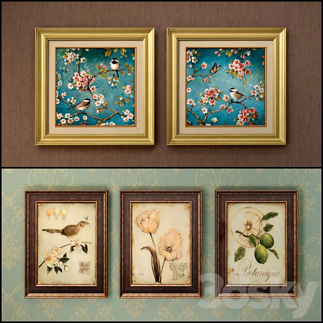 The picture in the frame: 13 pieces (collection 62) Birds 3DSMax File