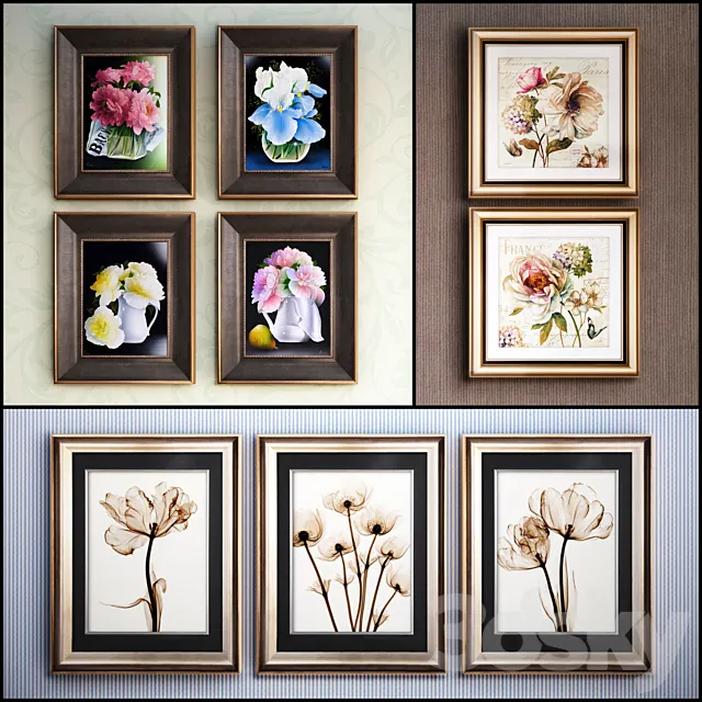 The picture in the frame: 17 piece (Collection 53) Flowers 3DSMax File