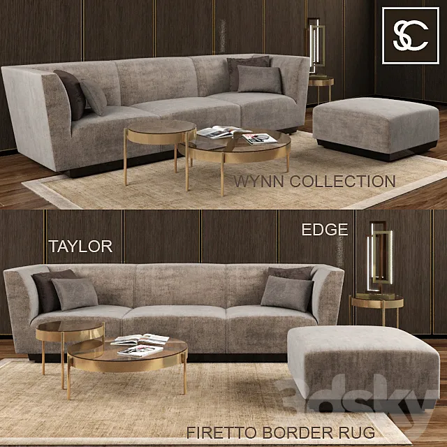 THE SOFA AND CHAIR SET: TAYLOR. EDGE. WYNN COLLECTION. FIRETTO BORDER RUG 3DSMax File