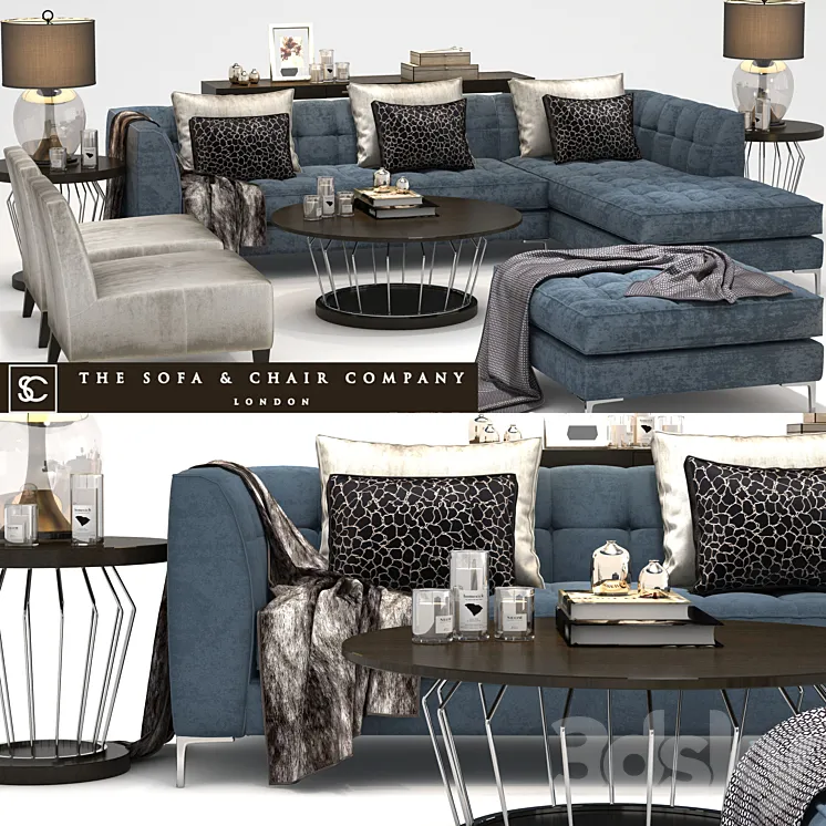 The Sofa & Chair Company_Duchamp corner sofa_Plaza table_Concave Brass 3DS Max