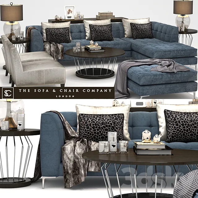 The Sofa & Chair Company_Duchamp corner sofa_Plaza table_Concave Brass 3DSMax File