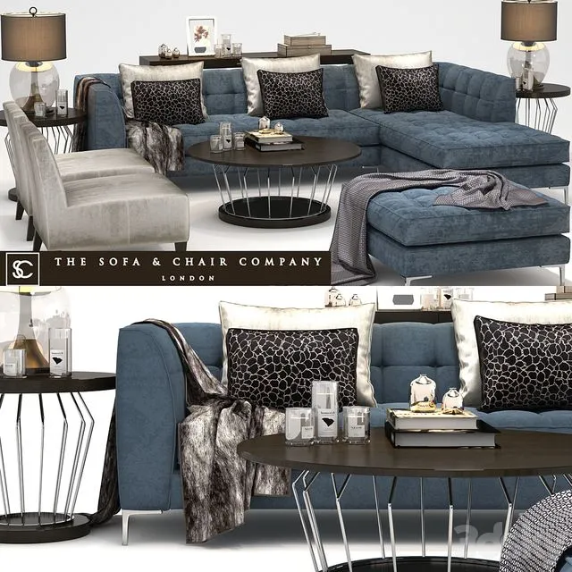 The Sofa & Chair Company_Duchamp corner sofa_Plaza table_Concave Brass 3dsMax Model