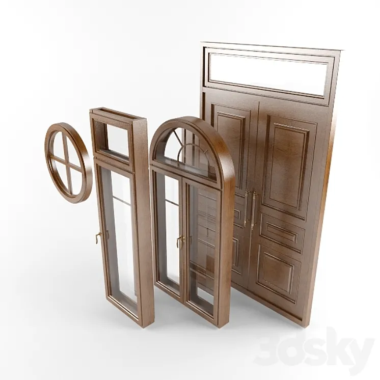 The windows and door of a single project. 3DS Max