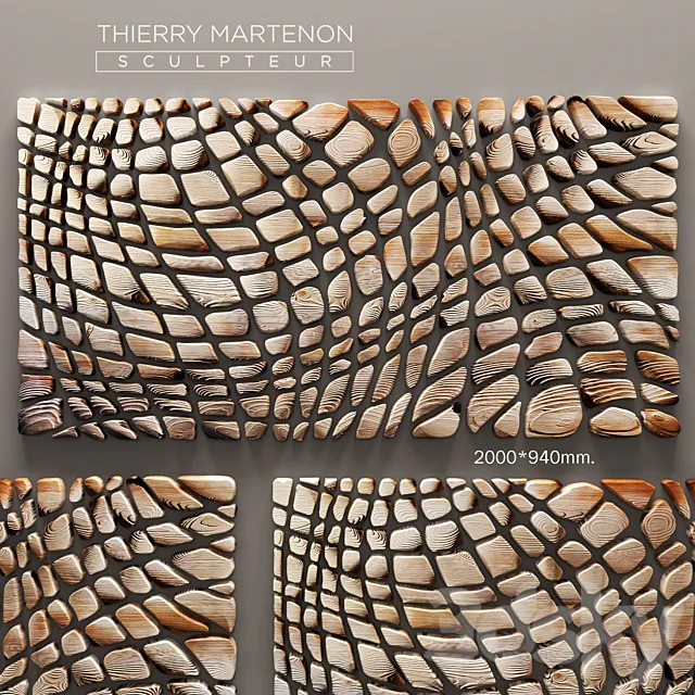 Thierry Martenon wall panel. panel. carving. abstraction. modern art. art. round. wall. picture. wooden. decor 3DSMax File