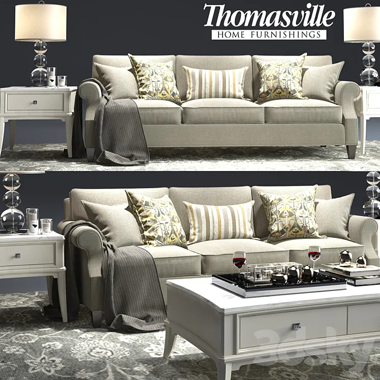 Thomasville_Tawny Sofa_Manuscript Cocktail Table 3DS Max