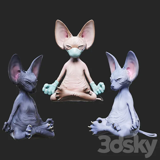 Three decorative figurines of funny sphinx cats 3dsMax Model