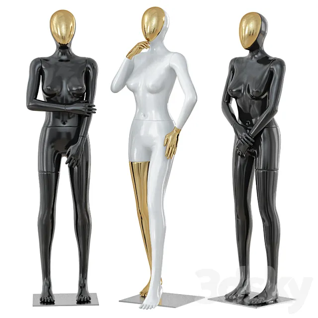 Three female mannequin with a golden face 41 3dsMax Model