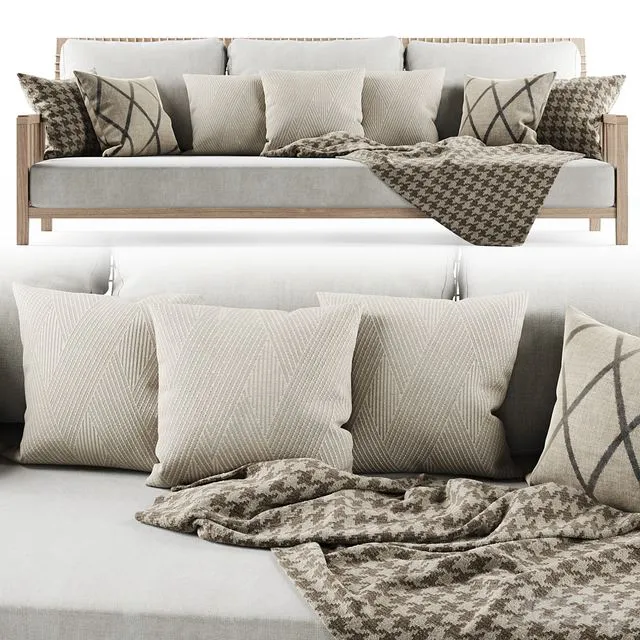 Three-seater garden sofa with plaid 3dsMax Model