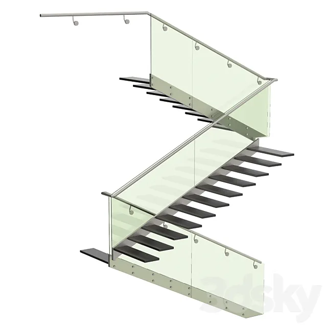 Three turning staircase. Metal glass. 3ds Max