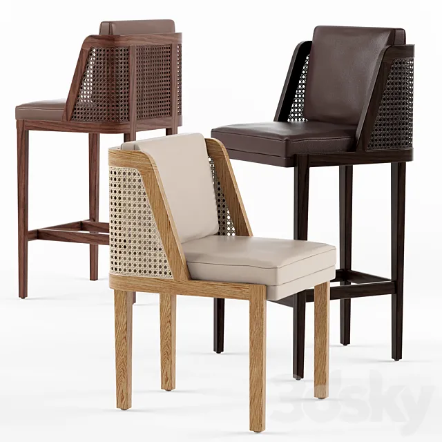 Throne Rattan Dining Chair and Barstool 3ds Max