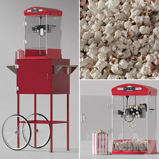 Throwback Movie Theater Popcorn Machine with Cart 3DS Max Model