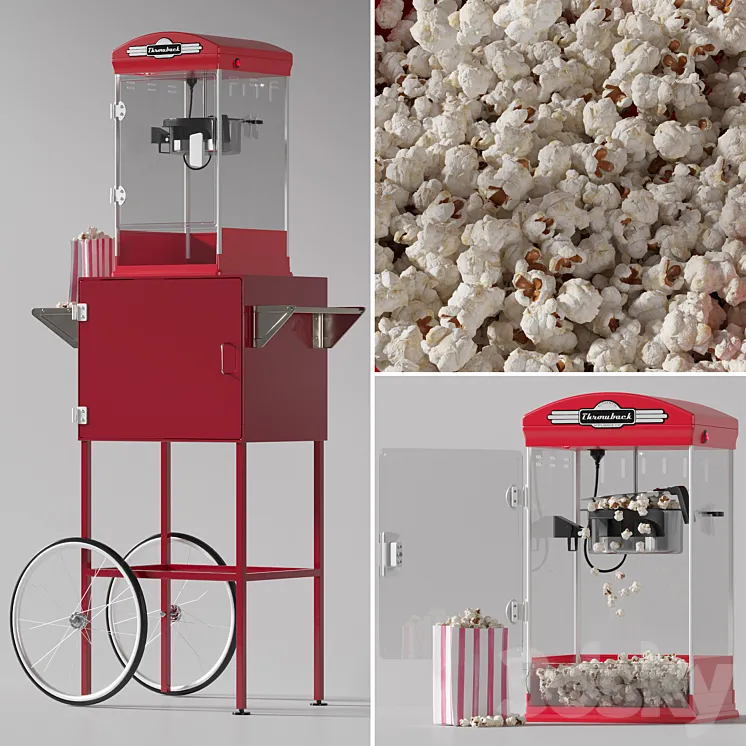 Throwback Movie Theater Popcorn Machine with Cart 3DS Max Model
