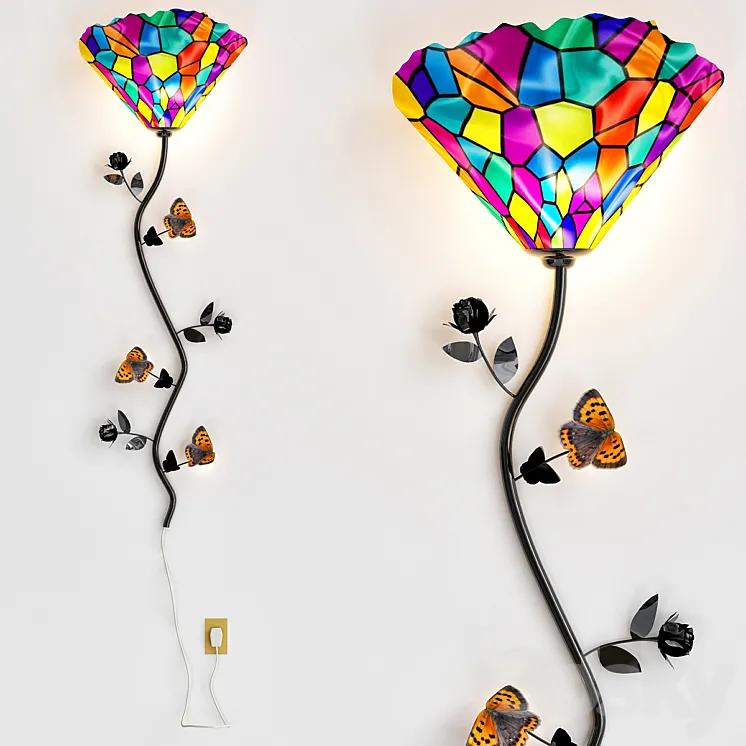 Tiffany Style Stained Glass Butterfly Spree Wall Lamp 3DS Max