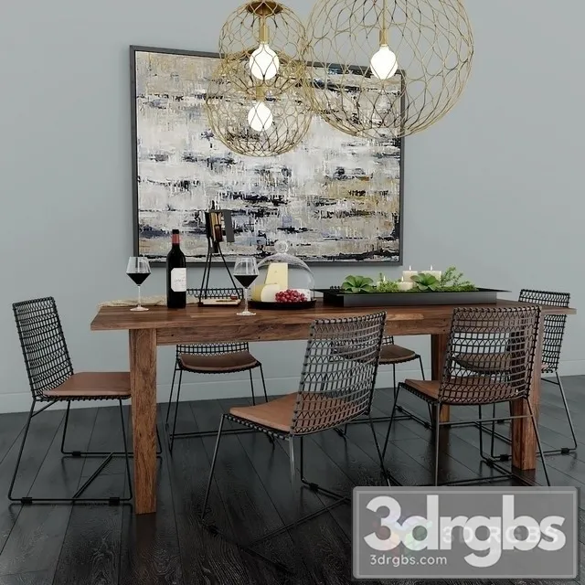 Tig Metal Dining Chair and Wood Table 3dsmax Download