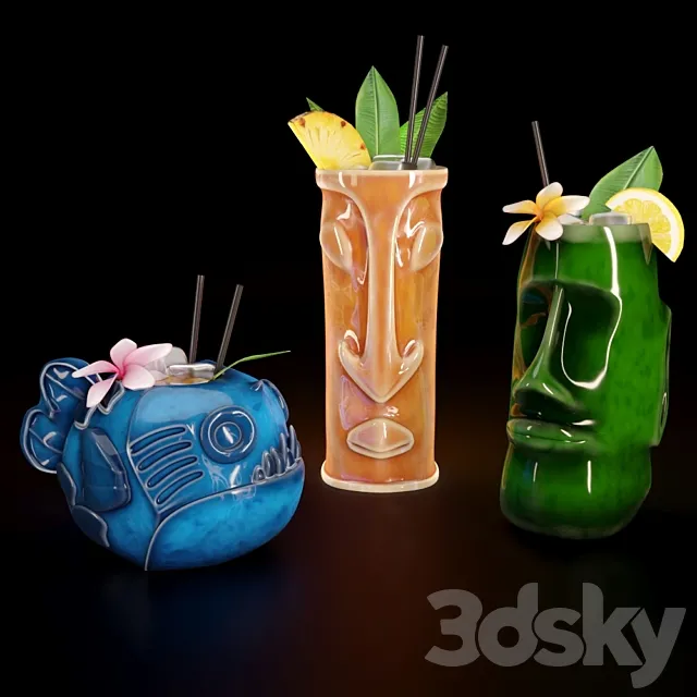 Tiki glasses for bar 3ds Max