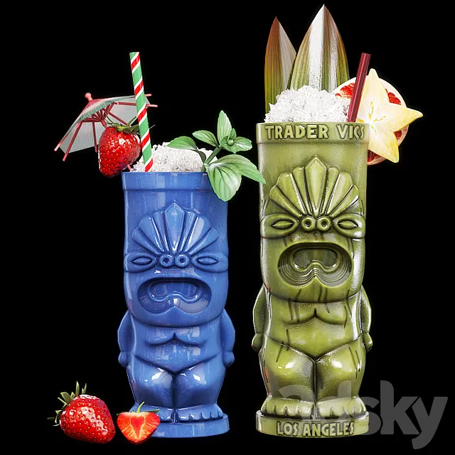 TIKI glasses with cocktails-2 3ds Max