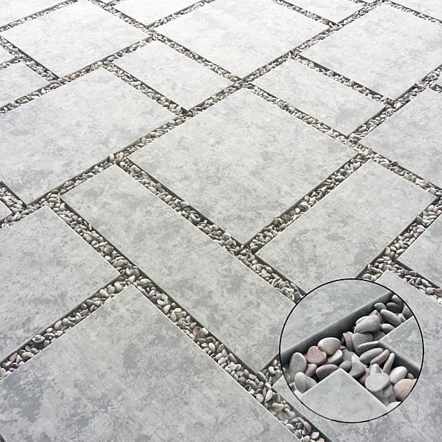 Tile square pebble low 2 n1 _ Pebble slabs 3ds Max