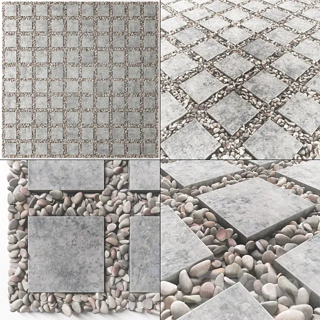 Tile square pebble low 2 n3 3ds Max