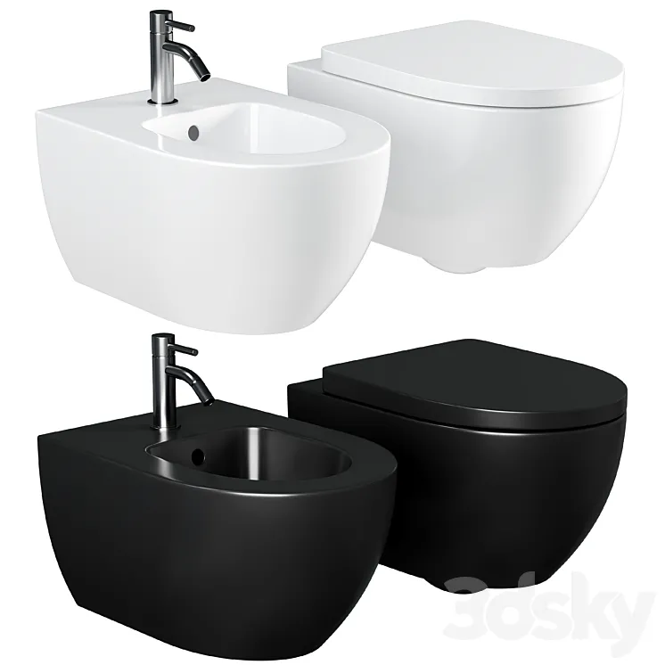 Toilet set AM.PM Awe C111738SC with Geberit Duofix Plattenbau Delta UP100 458.125.21.1 installation with Microlift seat and flush plate Chrome 3DS Max Model