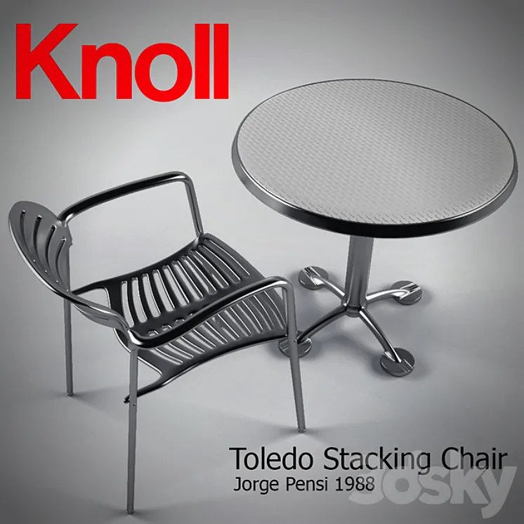 Toledo Stacking Chair and Pensi Table 3DS Max