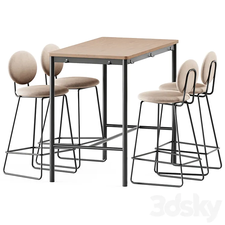 Tommaryd wooden table by Ikea and Gemma Bar Chair by Baxter 3DS Max Model