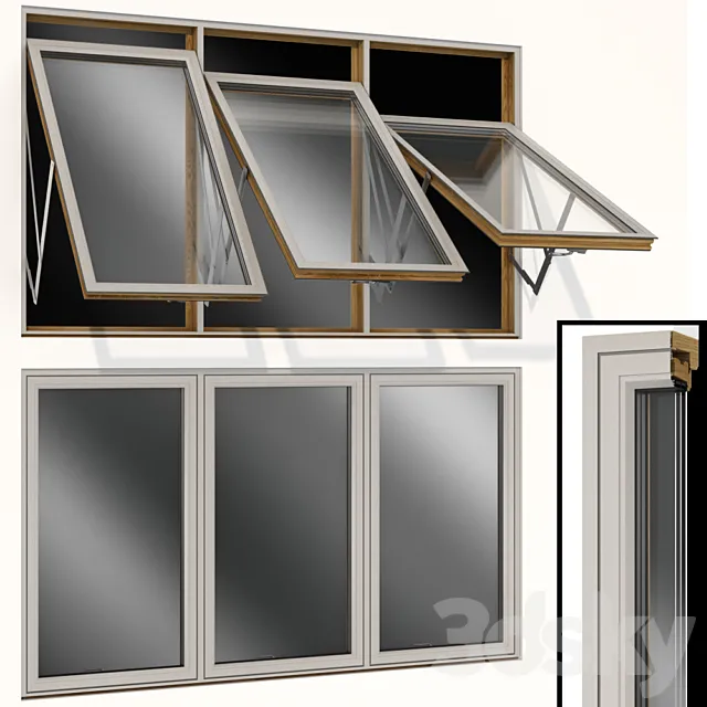 Top swing hinged wooden metal window 3DS Max Model