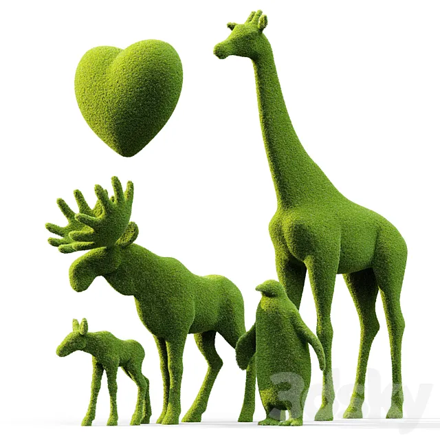 Topiary “Bacho” Giraffe Elk Calf Penguin and Heart 3dsMax Model