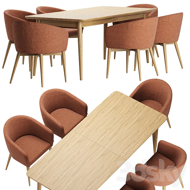 Torino Chair Tate Walnut Extendable Midcentury Dining Table 3ds Max