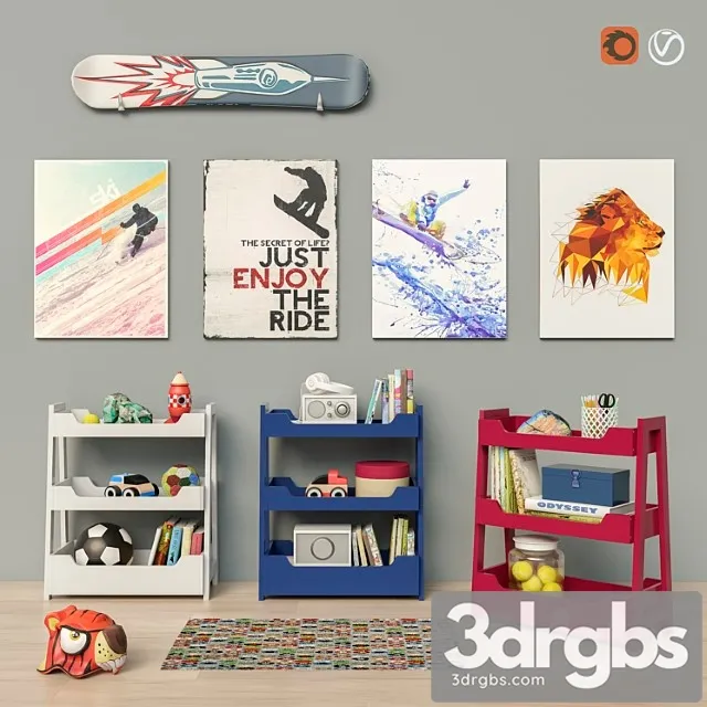 Toys and small bookcase 3 colors set 18 3dsmax Download