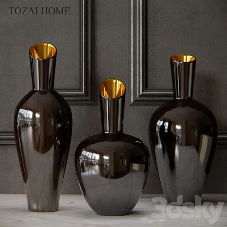 Tozai Noir Gold Decorative Vases 3DS Max