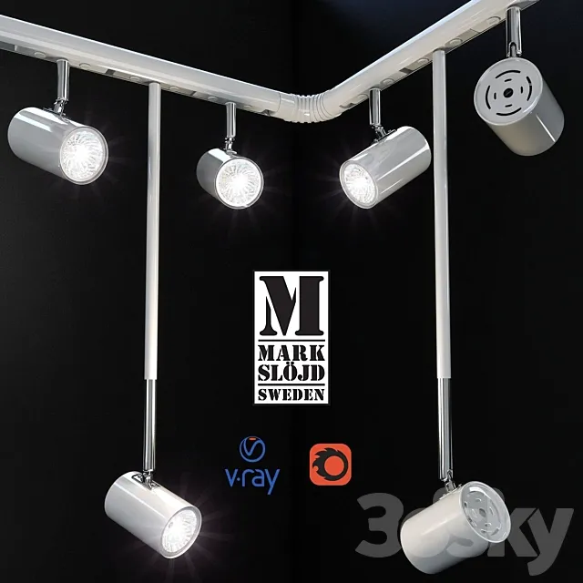 Track system of LED lamps model TRACK from comic MARKSLOJD Sweden. 3DS Max Model