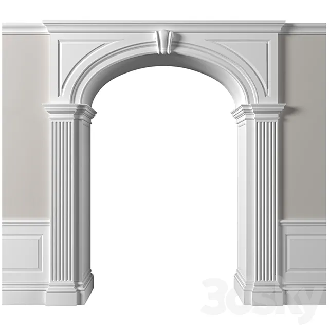 Traditional Interior Arched Doorway Opening.Classic Wall paneling 3ds Max