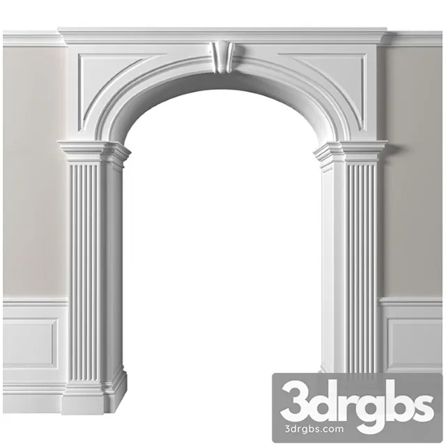 Traditional interior arched doorway opening.classic wall paneling