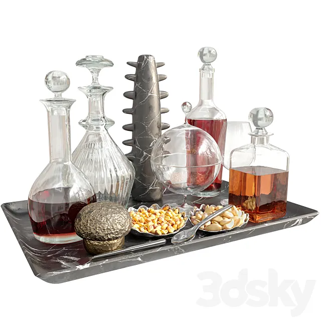 Tray with alcohol and glasses 50 3ds Max