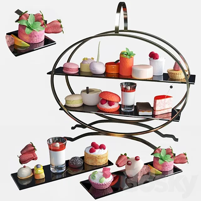 Tray with desserts and sweets at corporate parties 3ds Max