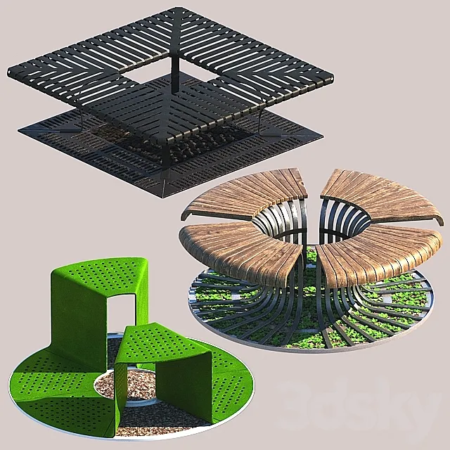 Tree Bench Grates 3DS Max Model