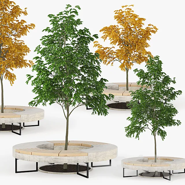 Tree Flowerbed green yellow 3ds Max