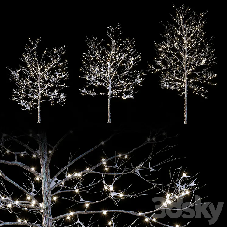 Trees in the snow with a luminous garland 3DS Max Model