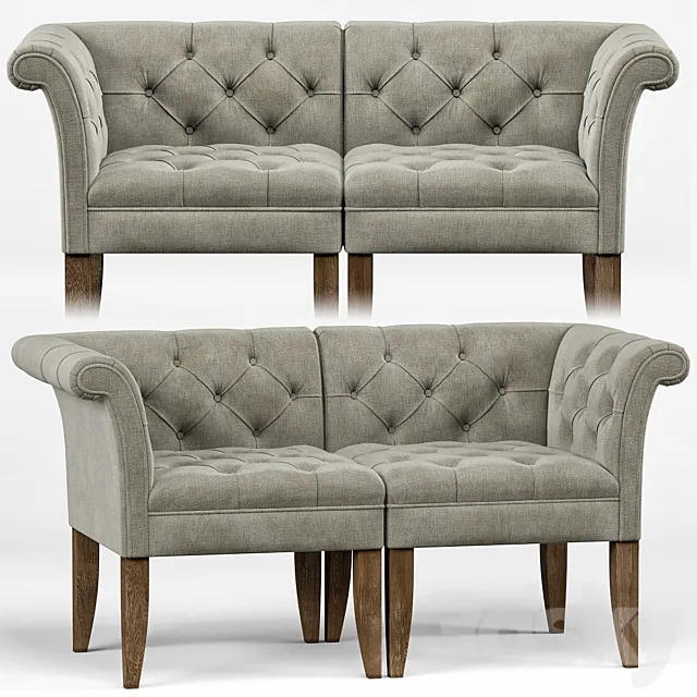 Trenton French Country Tufted Beige Linen Corner Chair 3DSMax File