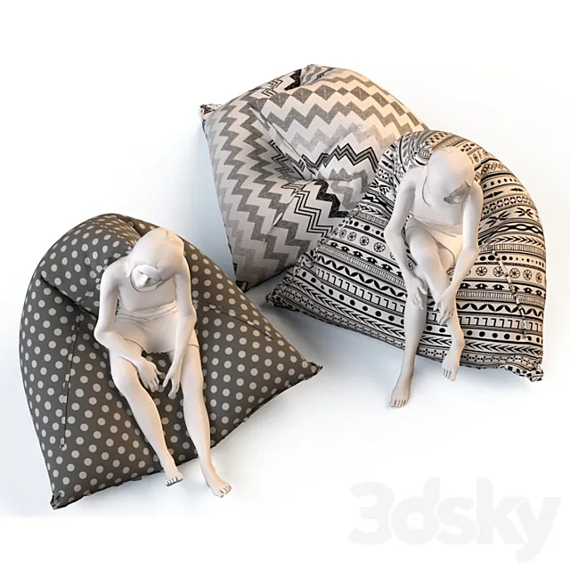 Triangular chair cushions with mannequins 3DSMax File